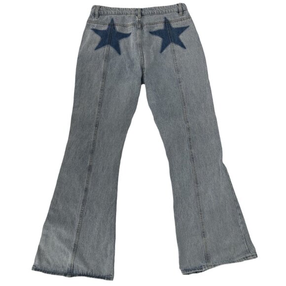 Adika Light Wash Front Seam Flare Jeans with Star Back Pockets Size Large - Picture 7 of 7